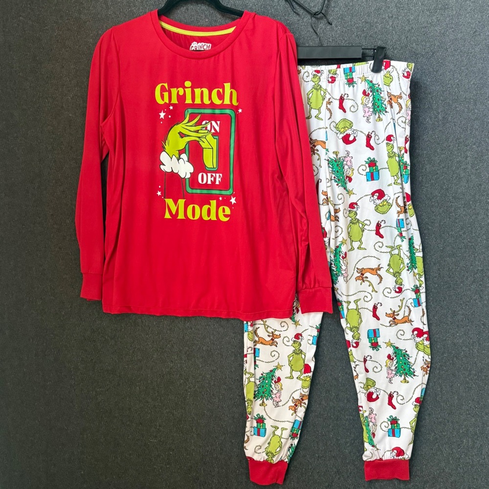 Dr. Seuss The Grinch On Off Mode Pajama Set Red White Christmas Sleepwear M 8-10